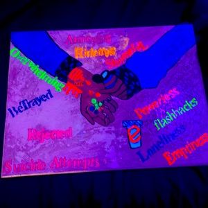 Done with Glow-in-the-dark paint and black light paint